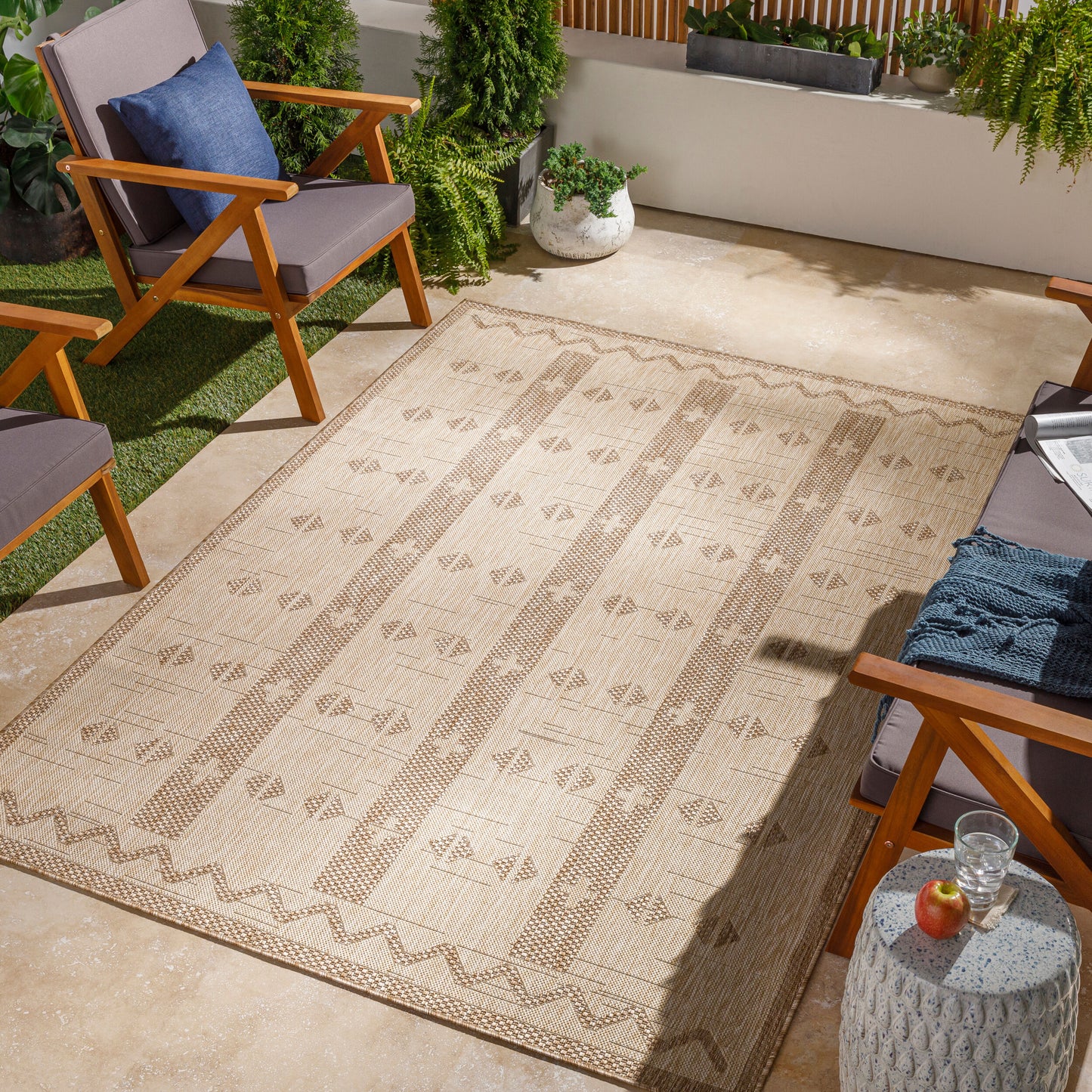 Alfombra Tuareg TRG-2309 de 1,83 m x 2,74 m, tejida a máquina, para interior y exterior