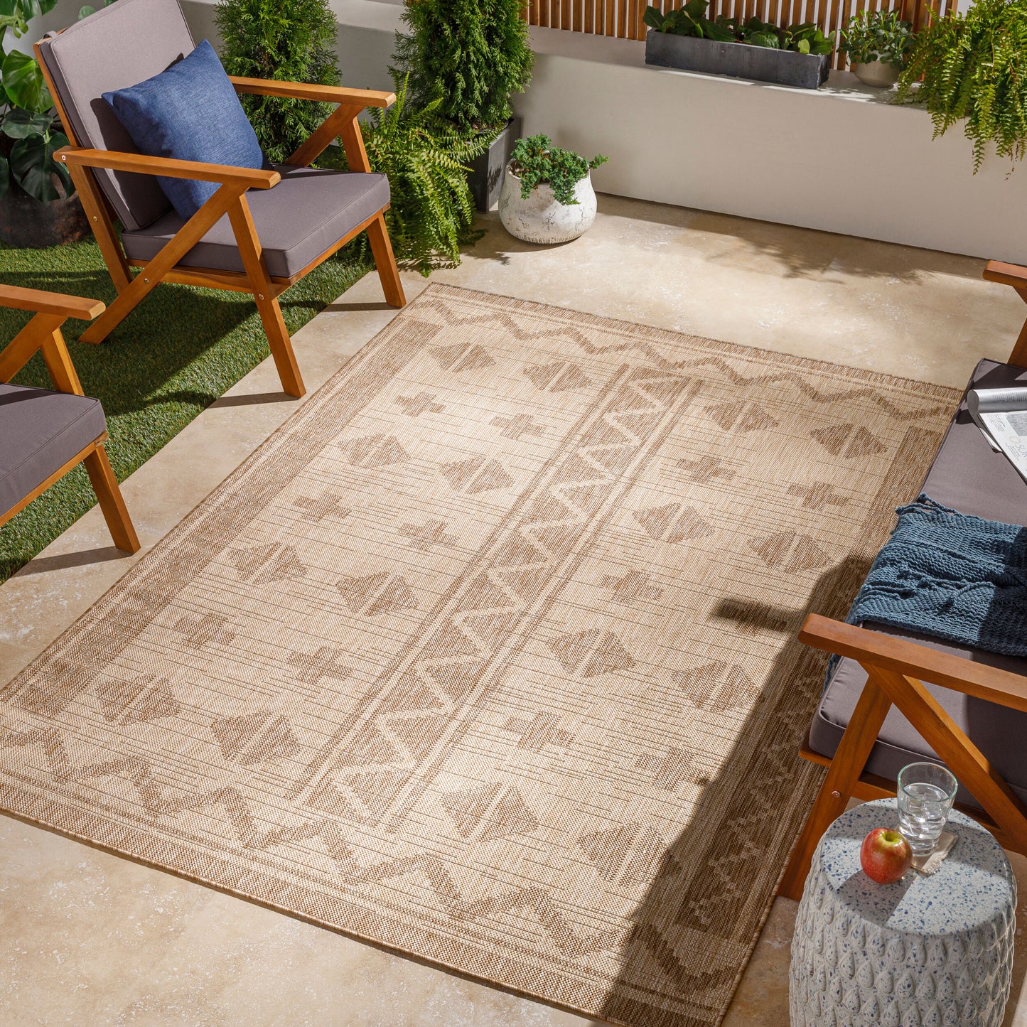 Alfombra Tuareg TRG-2311 de 1,83 m x 2,74 m, tejida a máquina, para interior y exterior