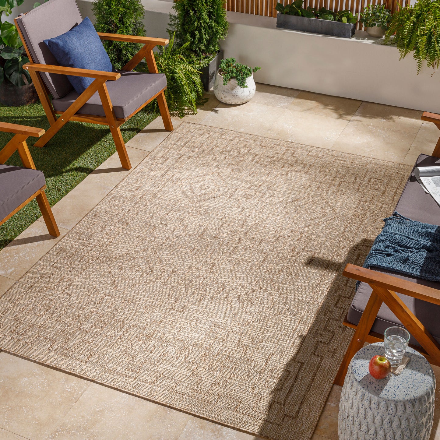Alfombra Tuareg TRG-2317 de 1,52 m x 2,13 m, tejida a máquina, para interior y exterior
