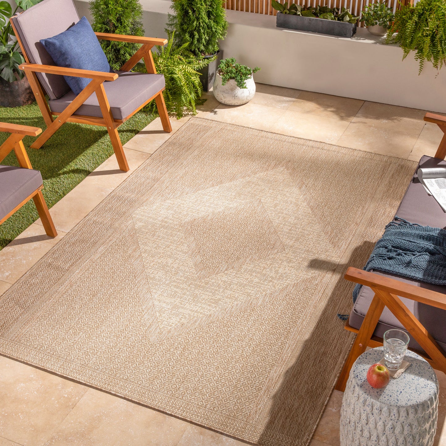 Alfombra Tuareg TRG-2333 de 2,7 x 3,6 m, tejida a máquina, para interior y exterior