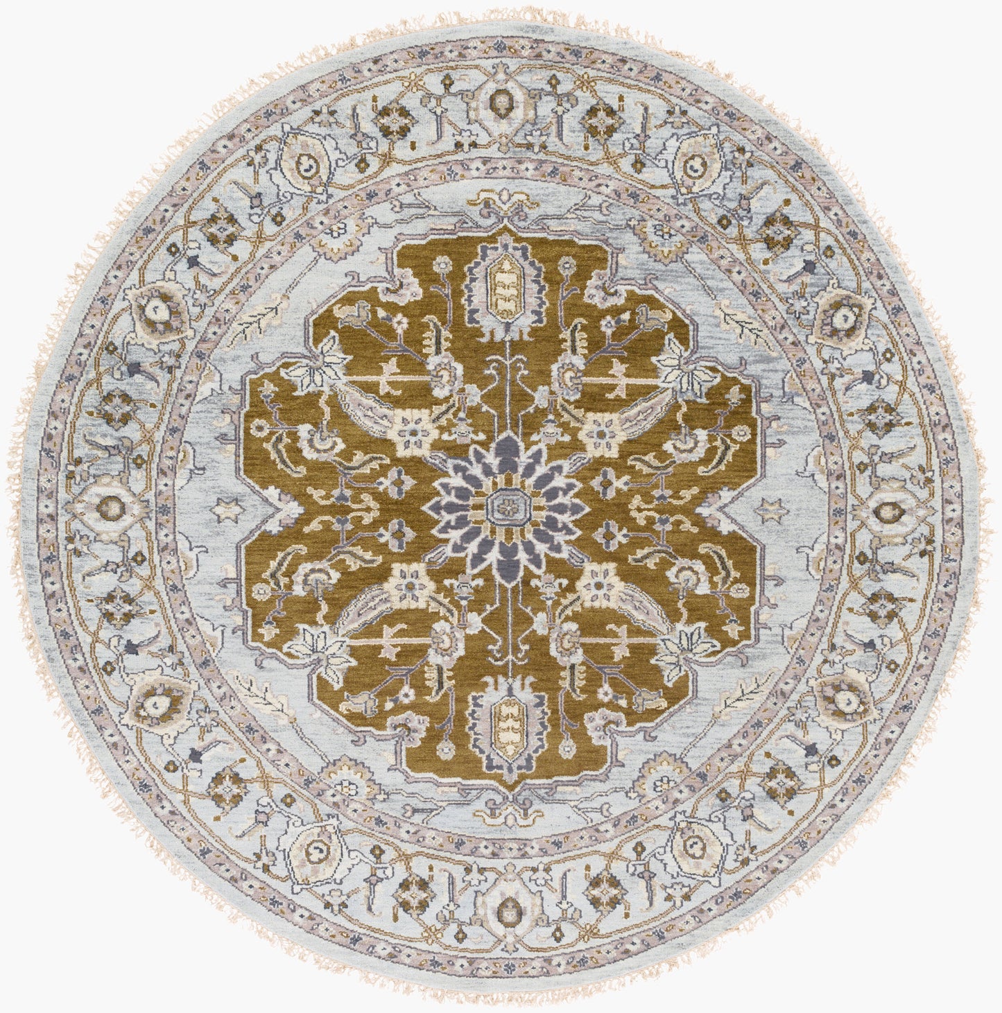Alfombra redonda de lana Zeus ZEU-7823 de 2,4 m, hecha a mano