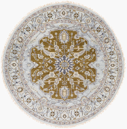 Alfombra redonda de lana Zeus ZEU-7823 de 2,4 m, hecha a mano