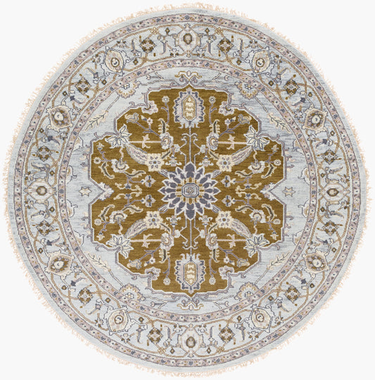 Alfombra redonda de lana Zeus ZEU-7823 de 2,4 m, hecha a mano