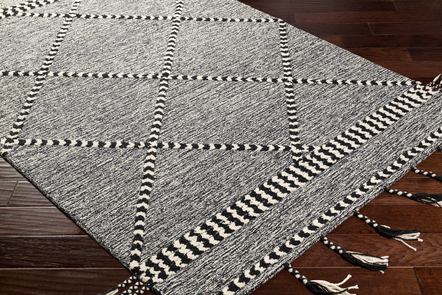 Alfombra de lana hecha a mano con borlas Zanafi ZTS-2307 de 2,7 x 3,6 m